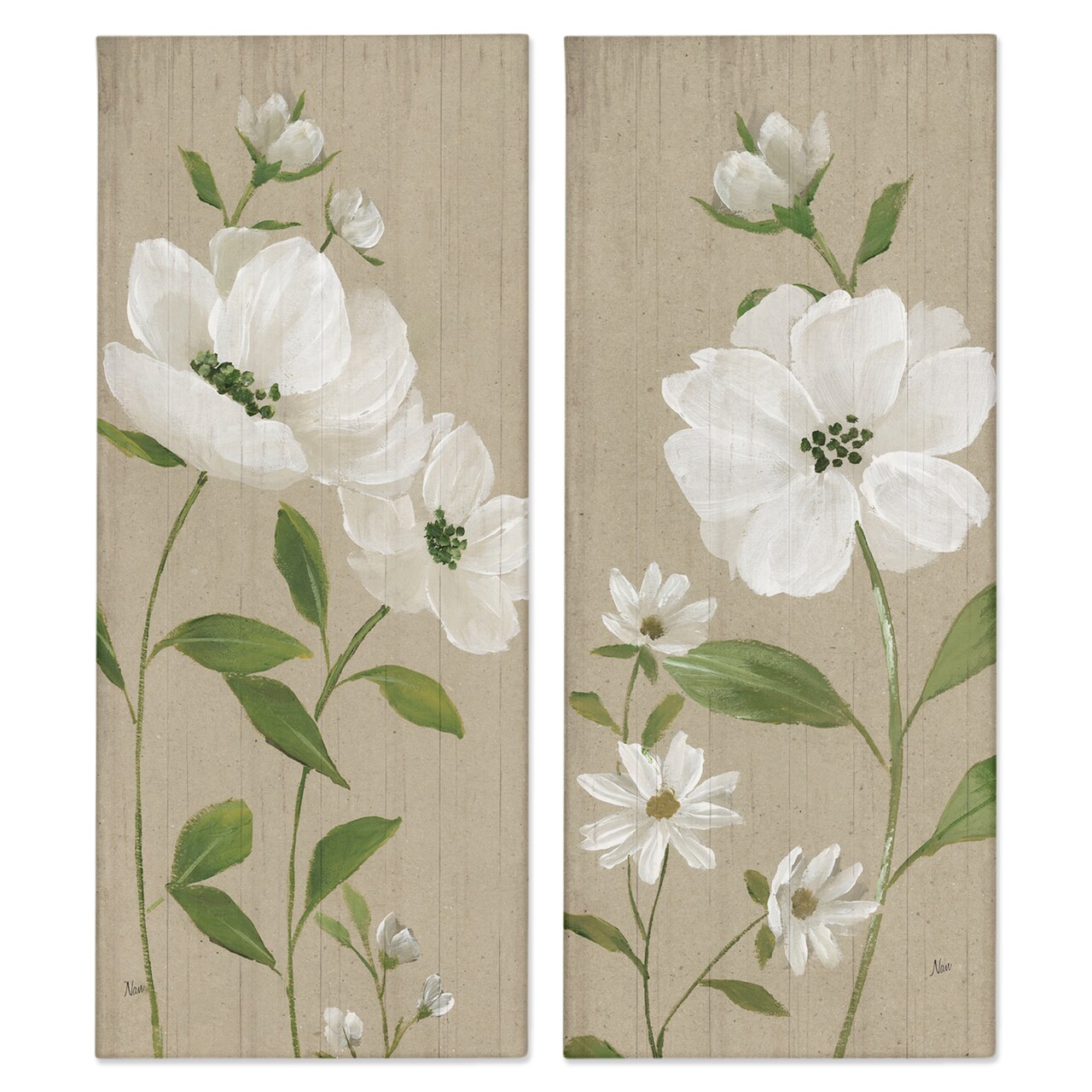 Stupell Industries Cottage Blossoms on Beige 2pc Canvas Wall Art Set Design by Nan